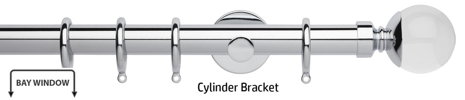 Neo Premium 28mm Bay Window Pole, Chrome, Clear Ball