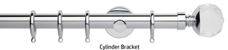 Neo Premium 28mm Curtain Pole, Chrome, Clear Faceted Ball