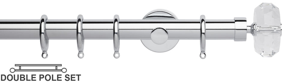 Neo Premium 28mm Double Curtain Pole, Chrome, Faceted Ellipse