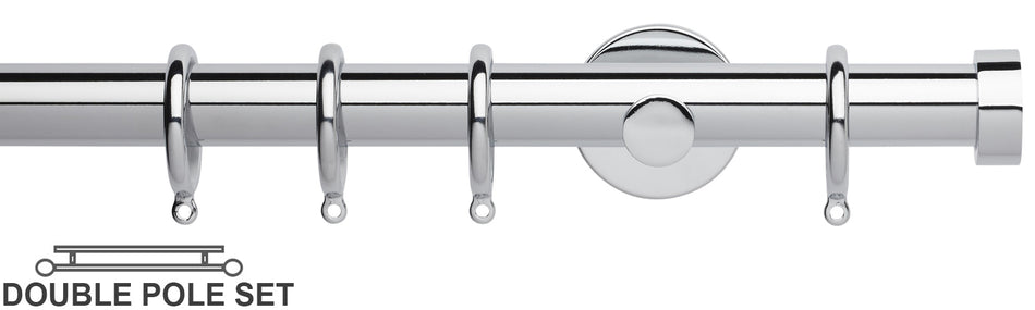 Neo 28mm Double Curtain Pole, Chrome, Endcap