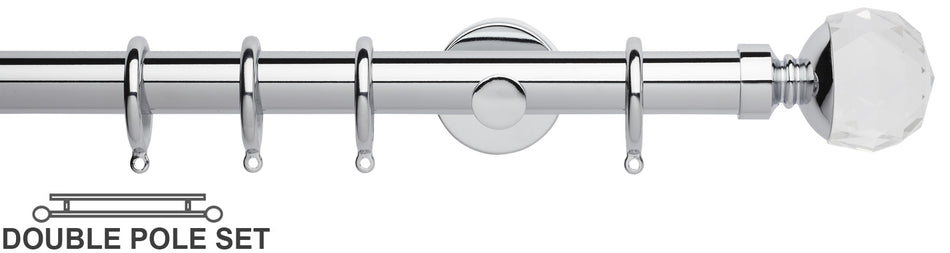 Neo Premium 28mm Double Curtain Pole, Chrome, Faceted Ball