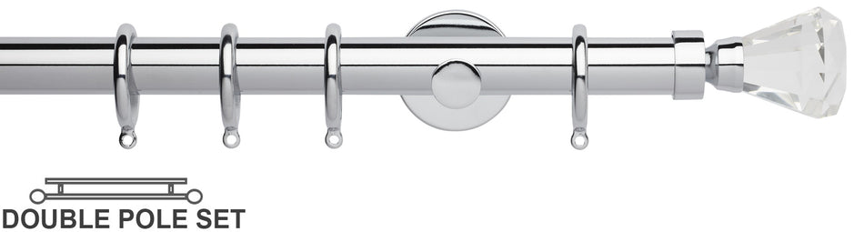 Neo Premium 28mm Double Curtain Pole, Chrome, Faceted Trumpet