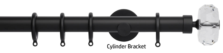 Neo Premium 28mm Curtain Pole, Matt Black, Clear Faceted Ellipse