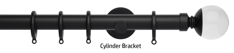 Neo Premium 28mm Curtain Pole, Matt Black, Clear Ball