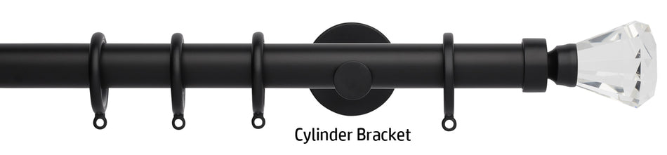 Neo Premium 28mm Curtain Pole, Matt Black, Clear Faceted Trumpet