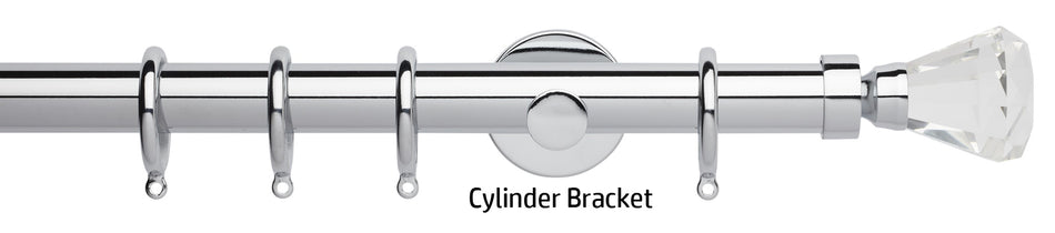 Neo Premium 28mm Curtain Pole, Chrome, Clear Faceted Trumpet