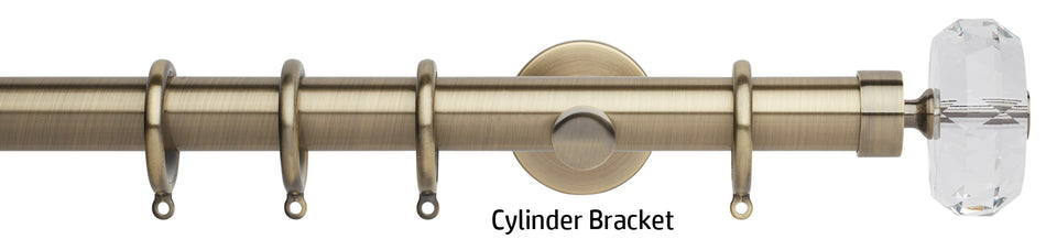 Neo Premium 28mm Curtain Pole, Spun Brass, Clear Faceted Elipse