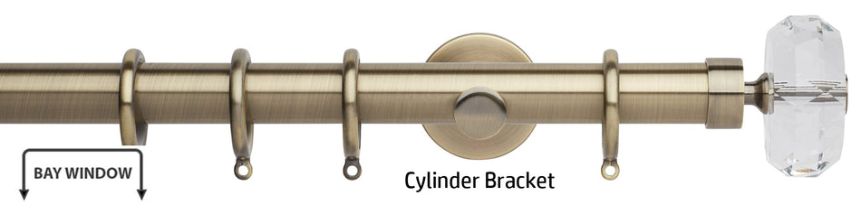 Neo Premium 35mm Bay Window Pole, Spun Brass, Faceted Ellipse