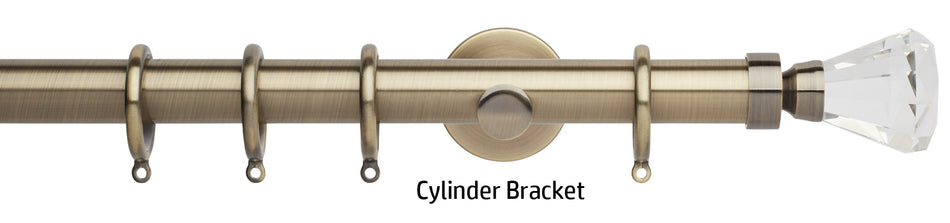 Neo Premium 28mm Curtain Pole, Spun Brass, Clear Faceted Trumpet