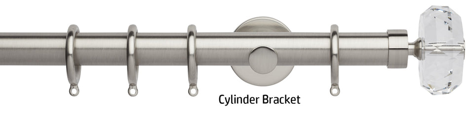 Neo Premium 28mm Curtain Pole, Stainless Steel, Clear Faceted Ellipse