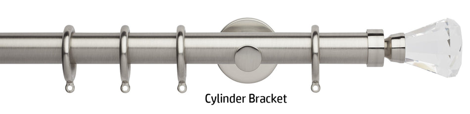 Neo Premium 28mm Curtain Pole, Stainless Steel, Clear Faceted Trumpet