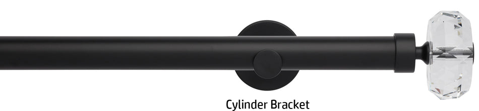 Neo Premium 28mm Eyelet Curtain Pole, Matt Black, Clear Faceted Ellipse