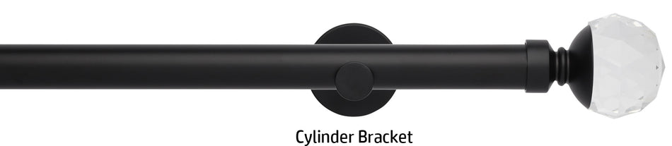 Neo Premium 28mm Eyelet Curtain Pole, Matt Black, Clear Faceted Ball