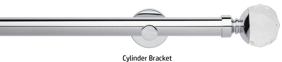 Neo Premium 28mm Eyelet Curtain Pole, Chrome, Clear Faceted Ball