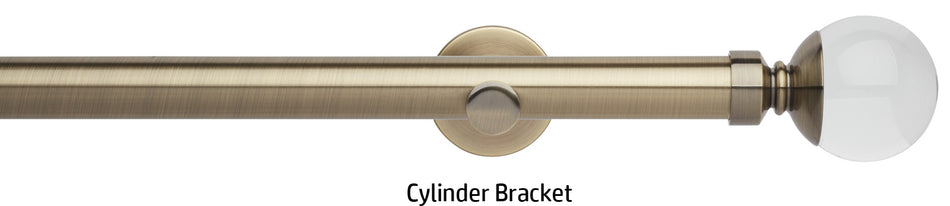 Neo Premium 28mm Eyelet Curtain Pole, Spun Brass, Clear Ball