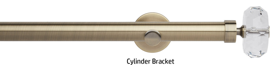 Neo Premium 28mm Eyelet Curtain Pole, Spun Brass, Clear Faceted Ellipse