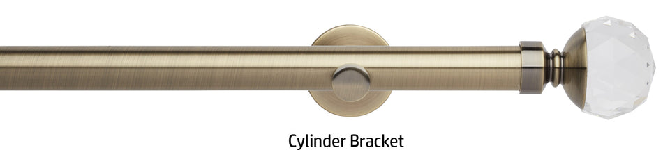 Neo Premium 28mm Eyelet Curtain Pole, Spun Brass, Clear Faceted Ball