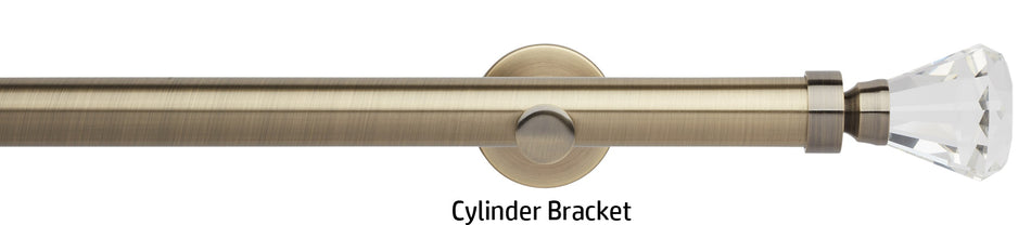 Neo Premium 28mm Eyelet Curtain Pole, Spun Brass, Clear Faceted Trumpet