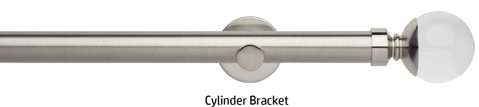 Neo Premium 28mm Eyelet Curtain Pole, Stainless Steel, Clear Ball