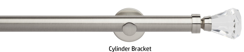 Neo Premium 28mm Eyelet Curtain Pole, Stainless Steel, Clear Faceted Trumpet