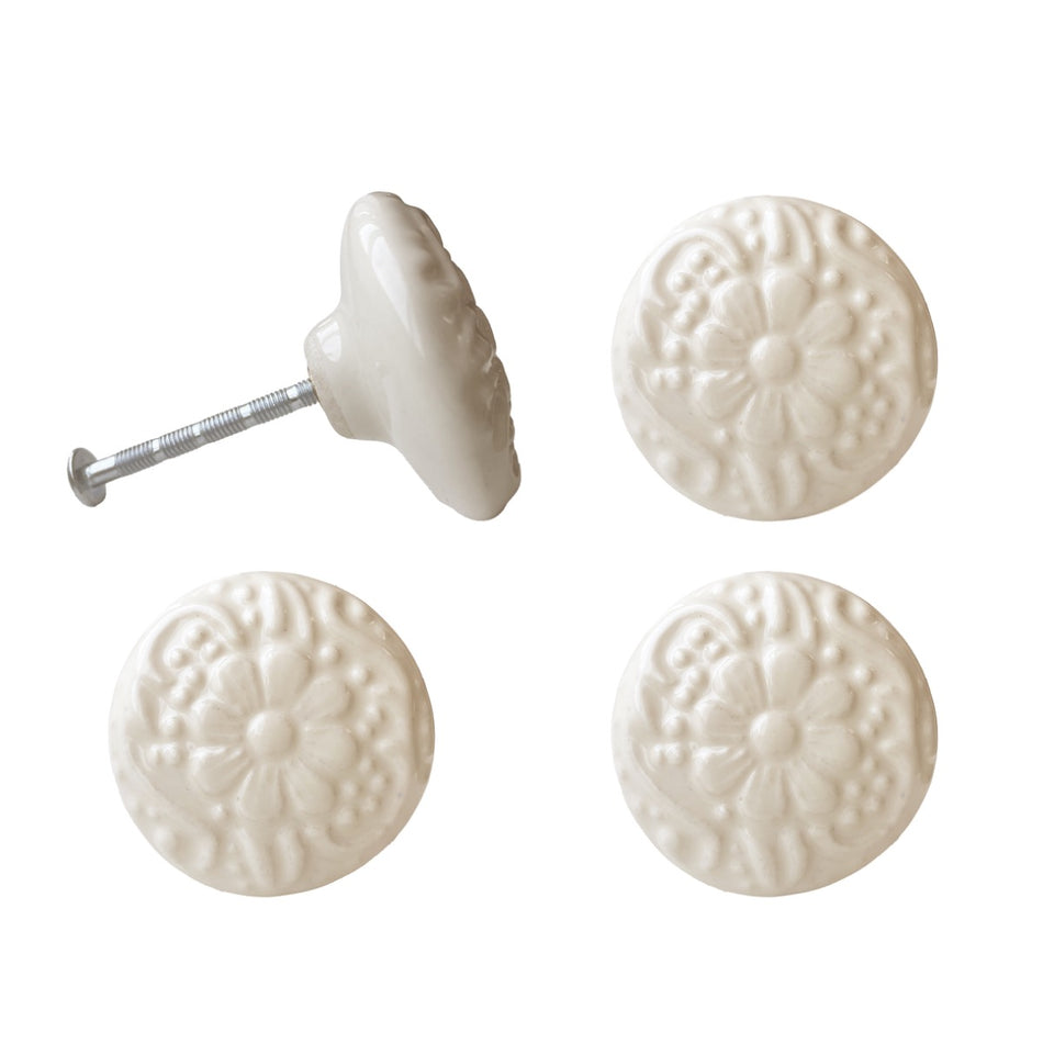 Laura Ashley Embossed Drawer Pulls in Cream