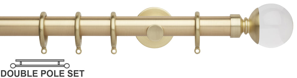 Neo Premium 28mm Double Curtain Pole, Gold, Clear Ball