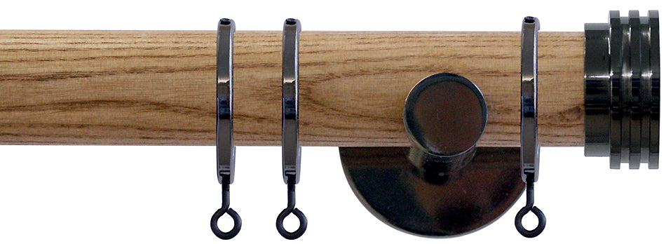 Jones Strand 35mm Wood Pole Light Oak, Black Nickel Ribbed End Stop