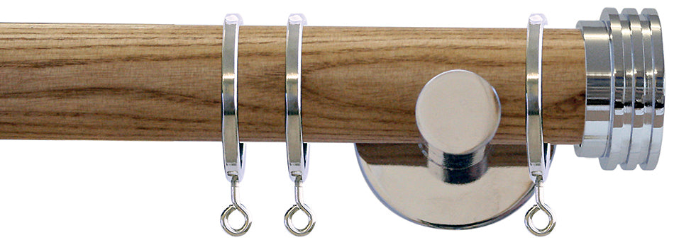 Jones Strand 35mm Wood Pole Light Oak, Chrome Ribbed End Stopper