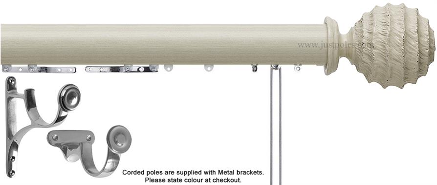 Hallis Origins 45mm Corded/Tracked Wood Pole, Limestone, Fossil Ball Finial