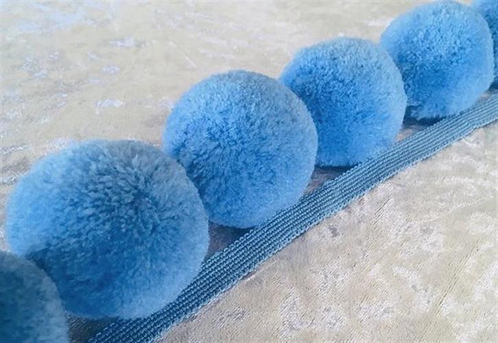 Copper Fox Puff Ball Fringe Trimming Puffer Fish Blue