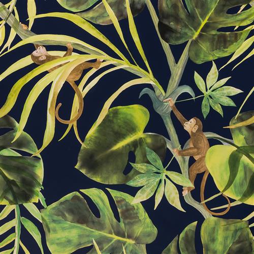 Clarke & Clarke Colony Monkey Business Indigo  Wallpaper