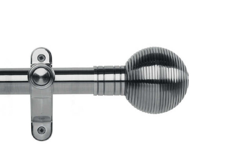 Galleria Metals 35mm Eyelet Pole Brushed Silver Ribbed Ball