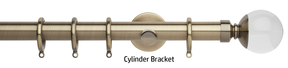 Neo Premium 28mm Curtain Pole, Spun Brass, Clear Ball