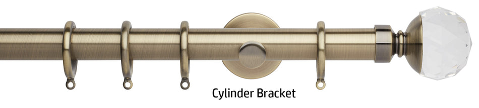 Neo Premium 28mm Curtain Pole, Spun Brass, Clear Faceted Ball