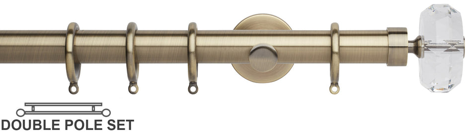 Neo Premium 28mm Double Curtain Pole, Spun Brass, Faceted Ellipse