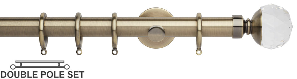 Neo Premium 28mm Double Curtain Pole, Spun Brass, Faceted Ball