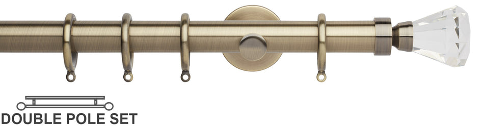 Neo Premium 28mm Double Curtain Pole, Spun Brass, Faceted Trumpet