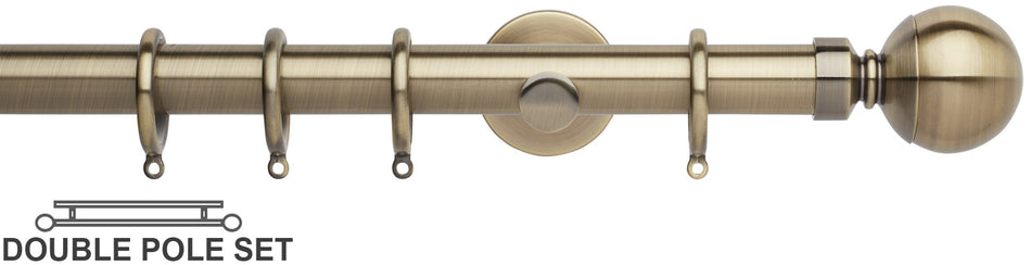Neo 28mm Double Curtain Pole, Spun Brass, Ball