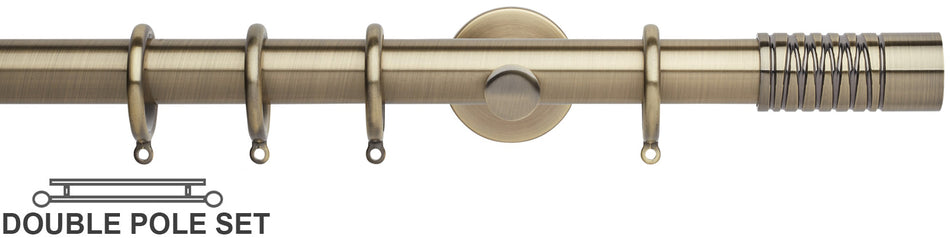 Neo 28mm Double Curtain Pole, Spun Brass, Wired Barrel