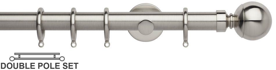 Neo 28mm Double Curtain Pole, Stainless Steel, Ball