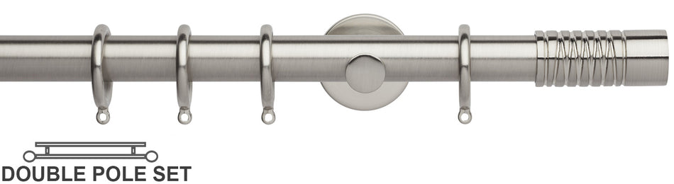 Neo 28mm Double Curtain Pole, Stainless Steel, Wired Barrel