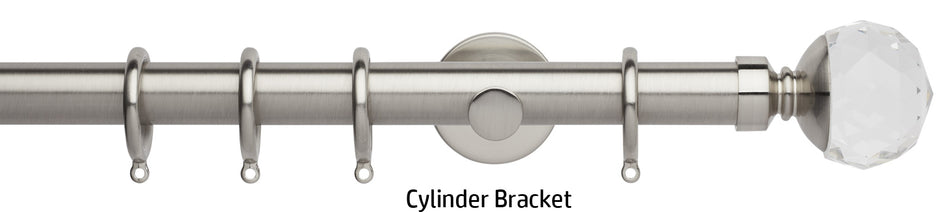 Neo Premium 28mm Curtain Pole, Stainless Steel, Clear Faceted Ball