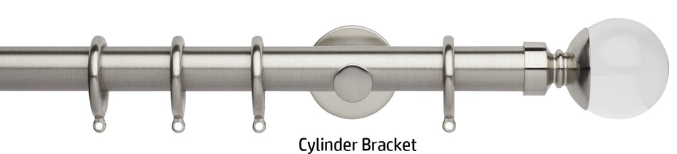 Neo Premium 28mm Curtain Pole, Stainless Steel, Clear Ball