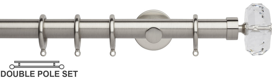 Neo Premium 28mm Double Curtain Pole, Stainless Steel, Faceted Ellipse