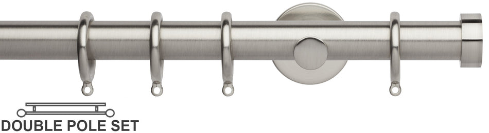 Neo 28mm Double Curtain Pole, Stainless Steel, Endcap