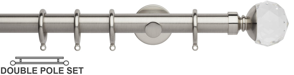 Neo Premium 28mm Double Curtain Pole, Stainless Steel, Faceted Ball