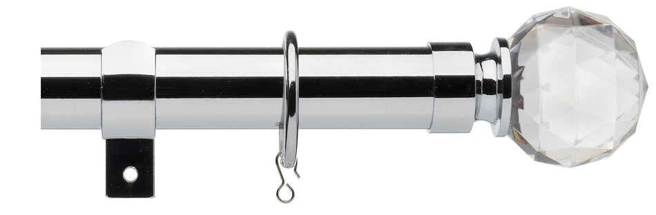 Universal 25/28mm Metal Extendable Curtain Pole, Chrome, Faceted Ball