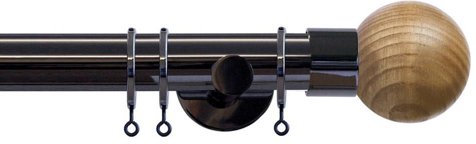 Jones Strand 35mm Pole Black Nickel, Light Oak Ball