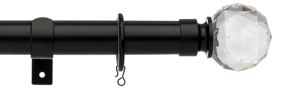 Universal 25/28mm Metal Extendable Curtain Pole, Black, Faceted Ball