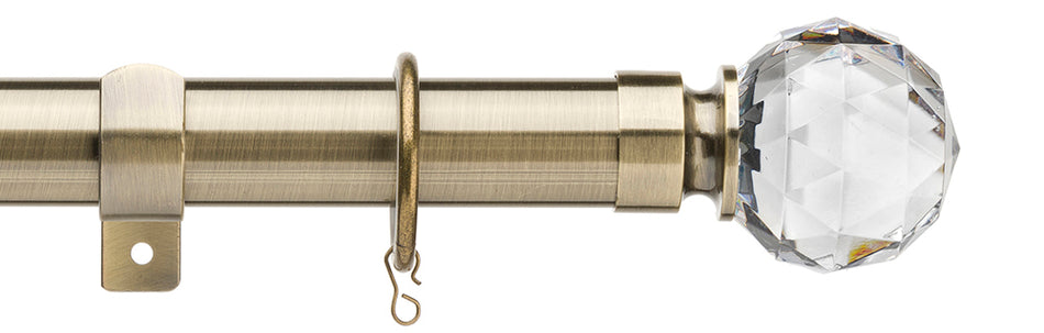 Universal 28mm Metal Curtain Pole, Antique Brass, Faceted Ball